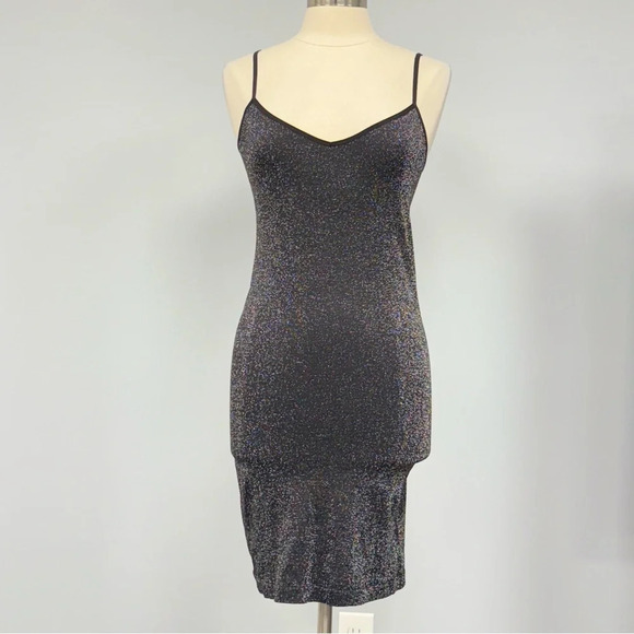 NWT Free People Intimately Mini Slip Dress Black Silver Sparkle Combo Size M/L - Picture 2 of 8
